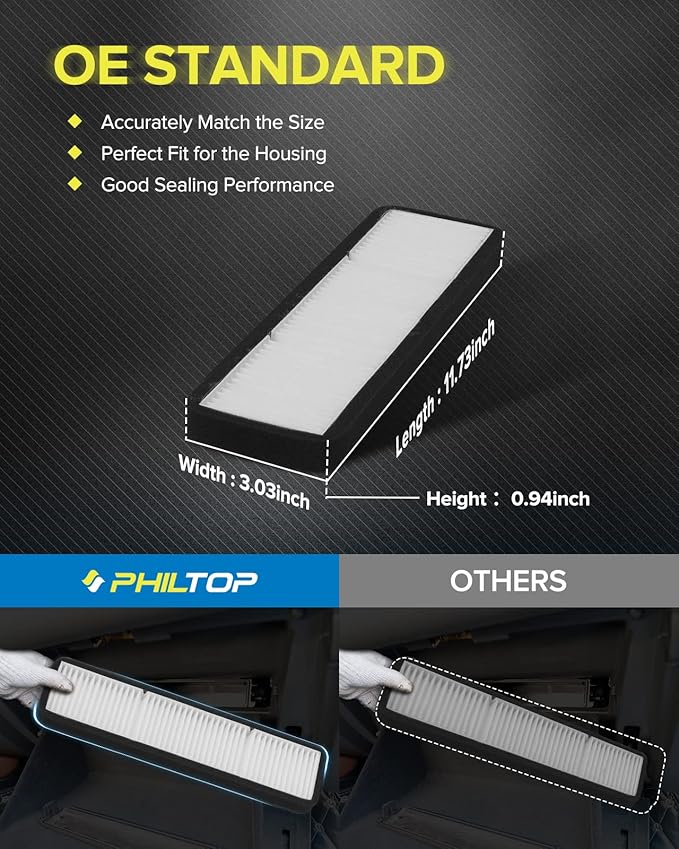 PHILTOP Cabin Air Filter, Replacement for Model 3 2020 2019 2018 2017,Includes Activated Carbon, Premium Air Filter Intake Accessories, Pack of 1