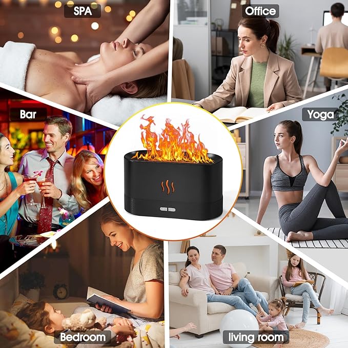 2 Pack Essential Oil Diffuser,Colorful Flame Air Aroma Diffuser Humidifier,Upgraded 7 Flame Colors Noiseless Essential Oil Diffuser for Home,Office,Yoga with Auto-Off Protection(180mL,Black)