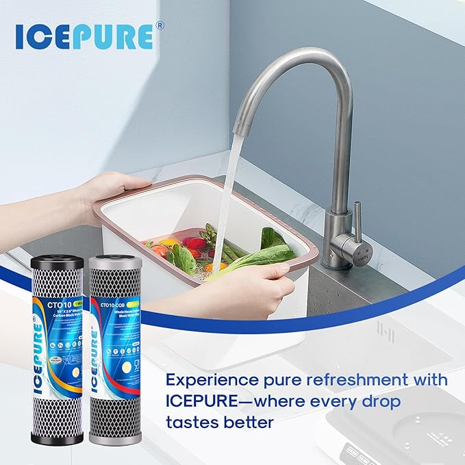 ICEPURE 2-Stage 2.5"x 10" Whole House Water Filter, Carbon Block Cartridge and Upgraded Coconut Shell Activated Carbon Lead Remove Cartridge Replacement for 10 Inch Water Filter System, 2PACK