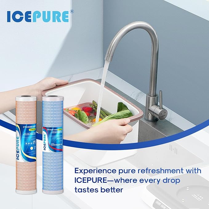 ICEPURE 4.5"x 20" Whole House CTO Carbon Water Filter, 20 Inch Water Filtration System Combo Kit with KDF Cartridge and Upgraded Activated Carbon Lead Remove Filter Replacement for Home, 1 Pack
