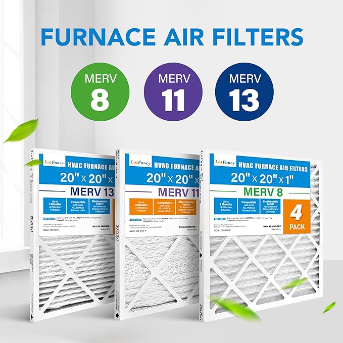 LotFancy 20x20x1 Air Filter MERV 13 Pet Smoke Smog Allergens Defense (4-Pack) Pleated HVAC Furnace Air Filters, Replacement for Home AC & Heating Systems, Actual Size: 19.75" x 19.75" x 0.75"
