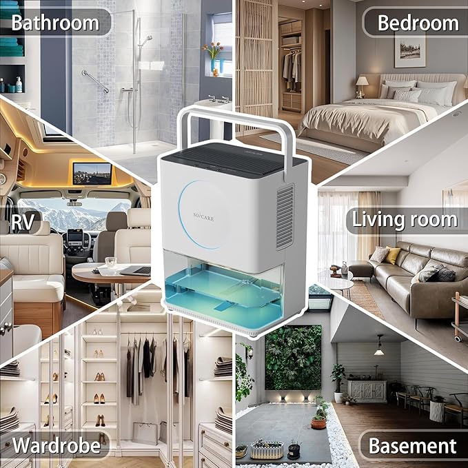 SOICARE 108 OZ (3.2L) Home Dehumidifier, Small Portable Room Dehumidifier for Bedroom Bathroom Basement RV Closet with HEPA Filter/Ambient Lights/Timer/Auto Off/Defrosting Function, White