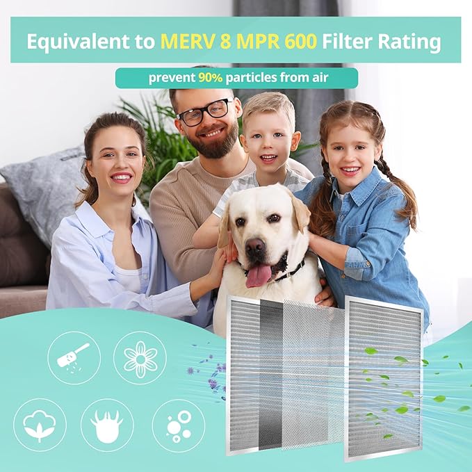 12x24x1 Electrostatic Air Filter, Washable & Reusable Aluminum AC/HVAC Furnace Filter, MERV 8, Lasts a Lifetime, Healthier Home or Office(Actual Size: 11.69"x23.38"x0.86")