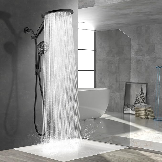 Dual Shower Heads with Handheld Spray, 7.5" Rainfall Shower Head with Handheld Combo, High Pressure Double Shower Heads with Handheld Spray, 9 Modes Hand Showerhead with 78" Hose (Matte Black)