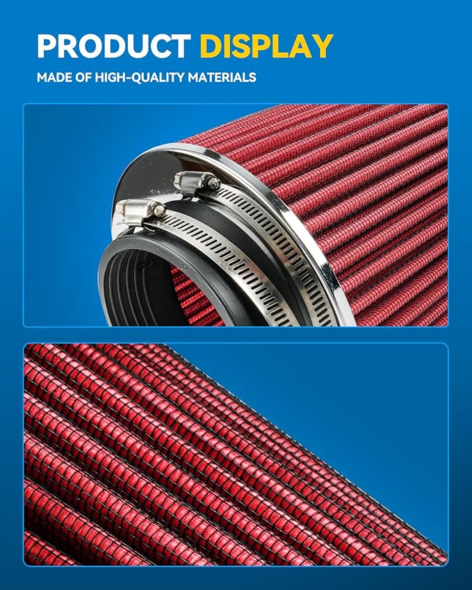 PHILTOP Universal Clamp-On Air Intake Filter, High Performance, Premium, Washable, Replacement Air Filter: High Flow Air Filter 3.5" 89 mm Inlet Truck(8" Tall)