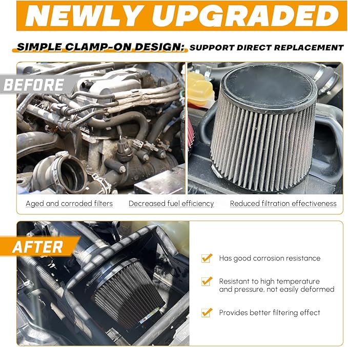 PTNHZ Universal Black 3" 76mm High Flow Cold Air Intake Cone Air Filter Power Intake Air Inlet System Air Cleaner
