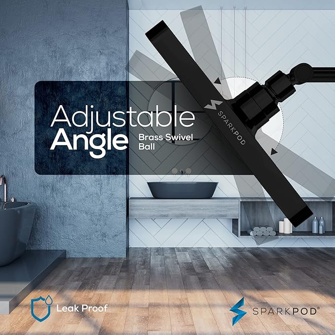 SparkPod Shower Head - High Pressure Rain - Premium Quality Luxury Design - 1-Min Install - Easy Clean Adjustable Replacement for Your Bathroom Shower Heads (Midnight Black Matte, 8 Inch Square)