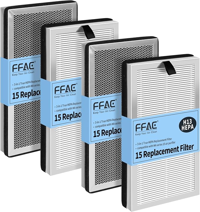 MA15 Replacement Filter Compatible with MA-15 Air Purifier, 3-in-1 Filtration System of MA15 Filters, H13 True HEPA and Activated Carbon Filter, 4 Pack