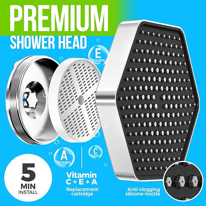 AquaHomeGroup Luxury Filtered Shower Head Set - 20 Stage Shower Filter for Hard Water, Chlorine, Fluoride, Heavy Metals - Water Filter Shower Head with Vitamin C E A Patent Pending (Chrome)