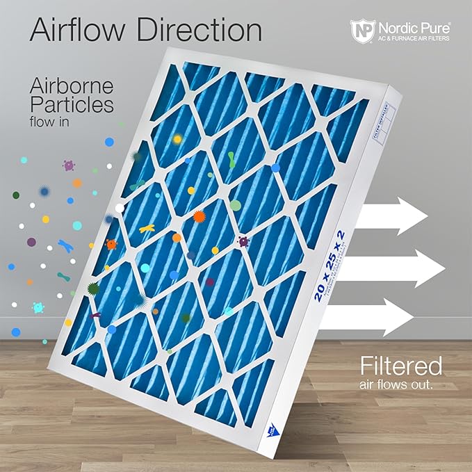 Nordic Pure 14x25x2 (13 1/2 x 24 1/2 x 1 3/4) Pleated Air Filters MERV 7 Plus Carbon 3 Pack