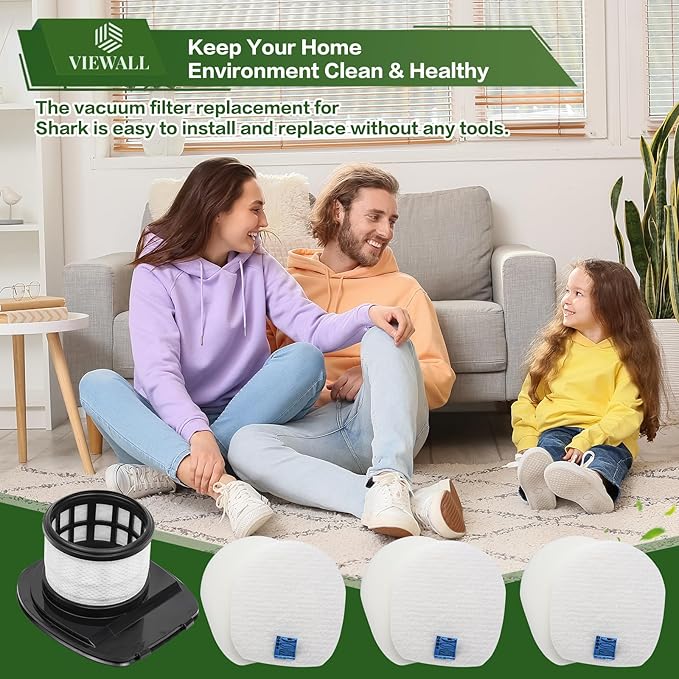 VIEWALL IX141 Filter Replacement for Shark IX140 IX142 IX144 IZ140 IZ141 IZ142 IZ242 WZ140 WZ240 WZ250 UZ145 UZ155 QZ140 Pet Cordless Stick Vacuum, Part 616FJ140 & 617FJ140, 1 HEPA 3 Foam Felt Filter