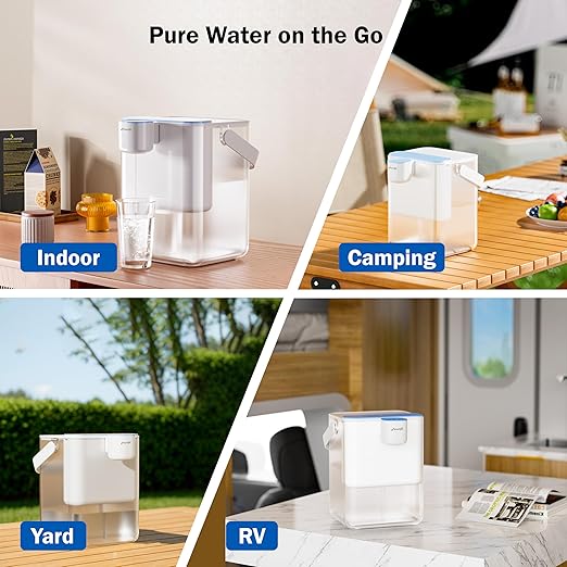 Frizzlife MD40 Rechargeable Water Filter Dispenser with 2 Filters Pre-Installed, Certified Reduce 99.9% of Chlorine, 400-Gallon/6 Months Water Pitcher, Extra 2 Filter Replacements