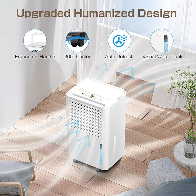 Dehumidifier,3000 Sq.Ft 32Pint Dehumidifier for Home-with Drain Hose,Ideal for Bedroom Bathroom RV and Basements,Intelligent Humidity Control,Dry Clothes Mode, 24H Timer,Auto Defrost (White)
