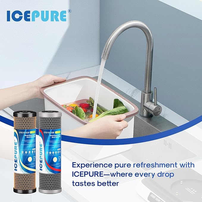 ICEPURE 2.5" x 10" Whole House CTO Activated Carbon Water Filter Combo Kit, 10 Inch KDF Cartridge and Upgraded Activated Carbon Lead Remove Filter Replacement for FXWTC, WHEF-WHWC and MORE, 1PACK