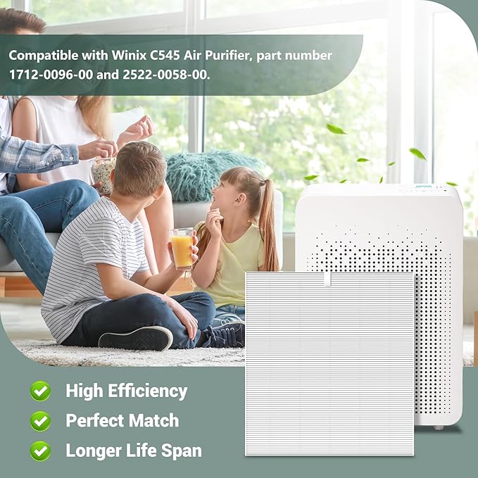 4Pack C545 Ture Hepa Replacement Filter S Compatible with winix C545 Replacement Filter S, For Winix C545 Air Purifier, Part # 1712-0096-00 and 2522-0058-00