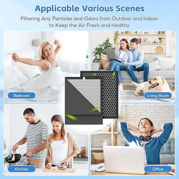 2-pack KJ190L HEPA Filter Replacement Compatible with MOOOKA KJ190L Air Purifier For Home Large Room, 3-stage Filtration, 2* H13 HEPA Filters +4* Washable PreFilters Pet Air Purifier Filters