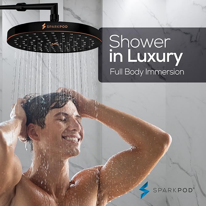 SparkPod Shower Head - High Pressure Rain - Premium Quality Luxury Design - 1-Min Install - Easy Clean Adjustable Replacement for Your Bathroom Shower Heads (Vintage Oil Rubbed Bronze, 8 Inch Round)