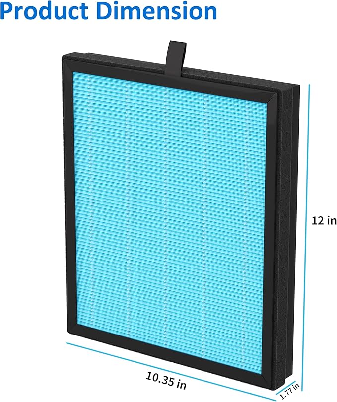 MK07 Air Purifier Filter Replacement, 4-in-1 Air Filter for Dust Pollen, Lint, Pet Dander & Smoke - 3 Pack, Blue