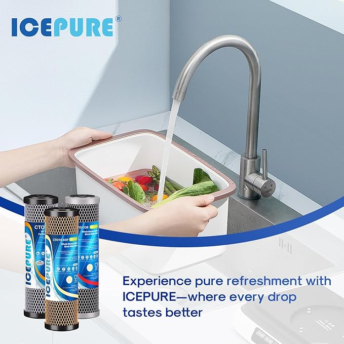 ICEPURE 3-Stage 2.5" x 10" Whole House CTO Activated Carbon Water Filter Set, Activated Carbon Block, KDF Cartridge and Upgraded Activated Carbon Heavy Metal Remove Filter Replacement Kit, Pack of 1