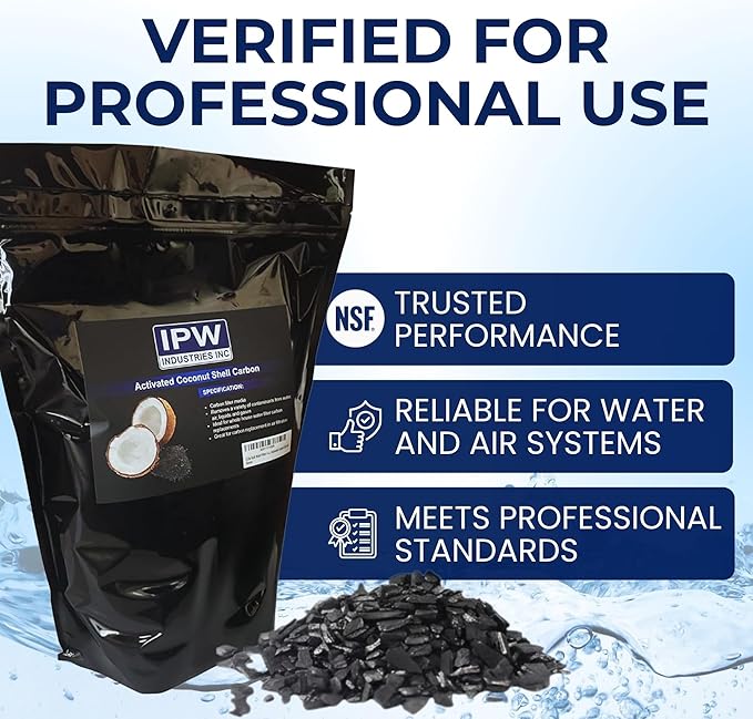 IPW Industries Inc. Bulk Activated Carbon for Aquarium & Water Filtration, 4x8 Mesh Coconut Shell Charcoal, Granular Activated Charcoal Water Filter, Replacement Carbon Water Filter Media - (5 Lbs)