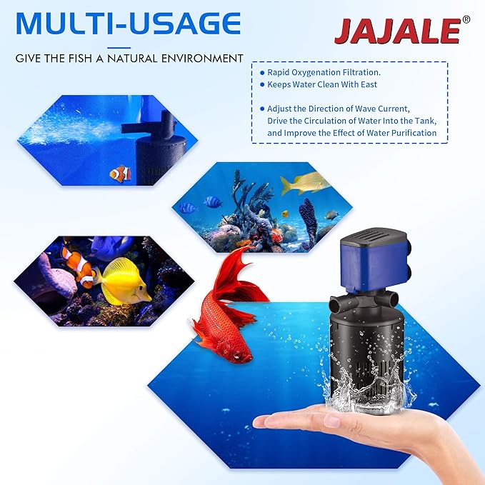 210 GPH Internal Filter Submersible Pump - 3 in 1 Aquarium Fish Tank Pump with Oxygenation, Filtration & Water Cycling, 3.3 ft max lift, 15W - 3 Pack