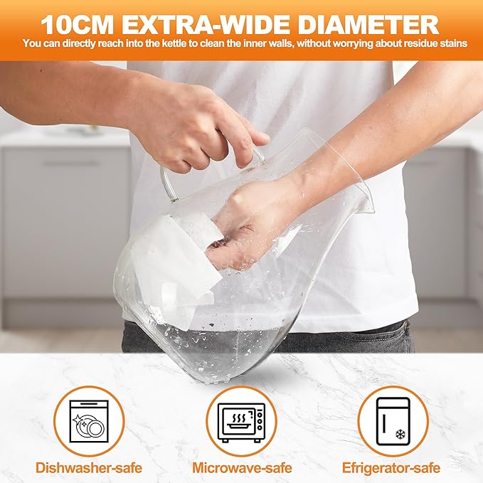 Glass Pitcher with Lid,1 Gallon Glass Water Pitcher Hot/Cold Water Jug, 128oz Juice and Iced Tea Beverage Carafe with Lid (Extra-Wide Mouth)