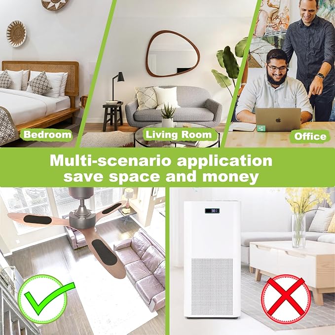 10 Pack Ceiling Fan Filters, Activated Coconut Charcoal Fan Blade Air Purifier Pads, Holds Dust/Pollen/Pet Dander, Universal Ceiling Fans Air Filters-Improves Indoor Air Quality (10 Pcs)