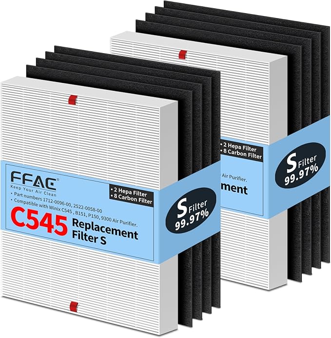 C545 HEPA Replacement Filter Compatible with Winix C545 Air Purifier Type S, 2 Pack H13 Ture HEPA & 8 Activated Carbon Pre-Filter