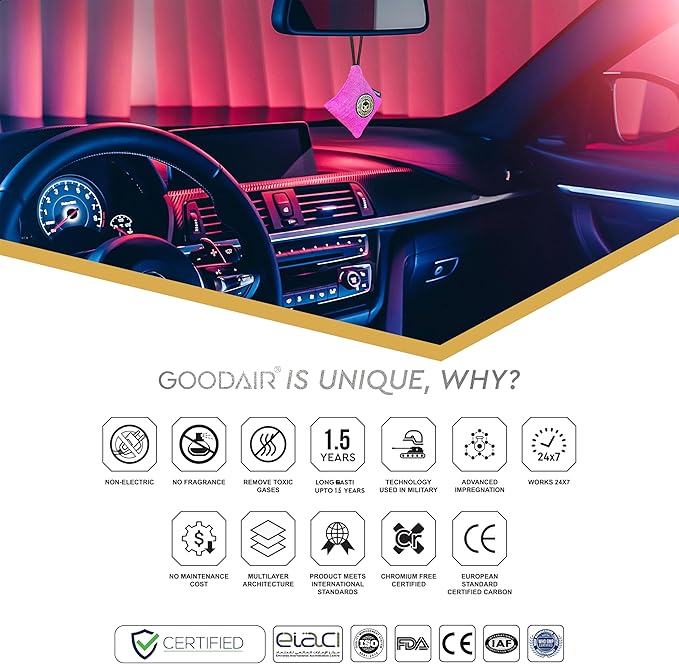 GOODAIR HEPA Car Air Purifier Bag & Pouch | 75g Activated Carbon Filter, Absorb Toxic Gases, 2.0 Premium Certified Air Purifier, Suitable for All Cars, 24/7 Air Purification - Stylish Pink