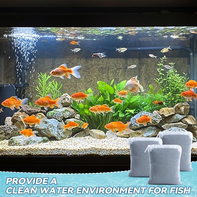 410g Activated Charcoal Pellets - Activated Carbon Aquarium Filter Media Charcoal Pellets for Fish Tank Supplies Media Bags for Aquarium Coconut Shell Charcoal (0.9 lb, 3 Nylon Bags)