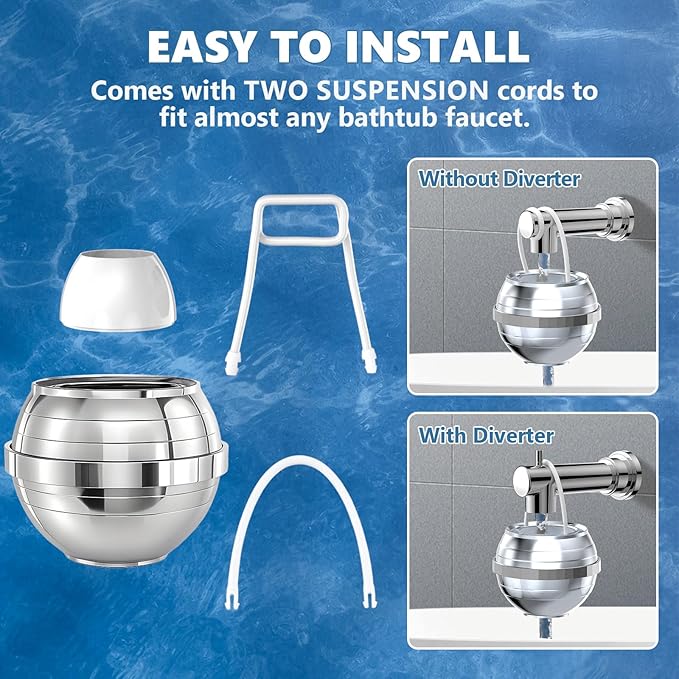 Yodel Bath Filter for Tub, Bathtub Hard Water Softner to Remove Chlorine and Fluoride, Improves Skin, Hair and Nails Condition,Chrome