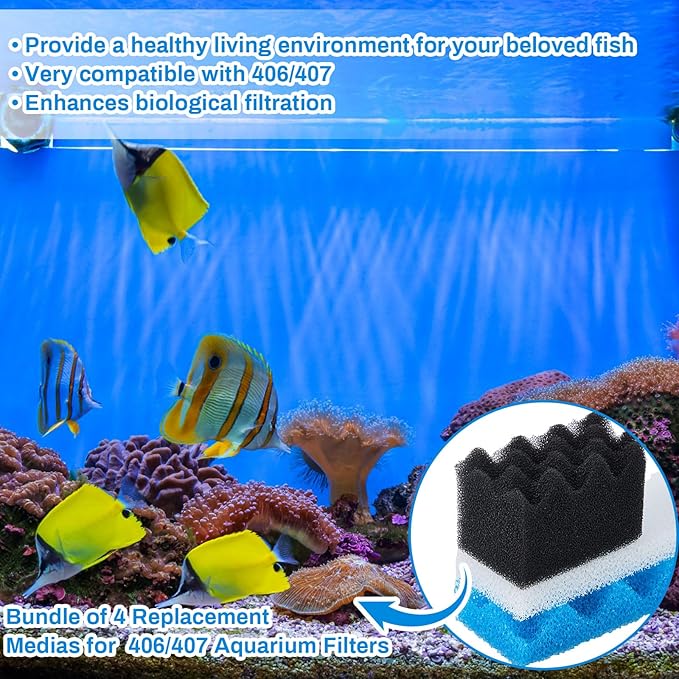 6 Pcs Aquarium Filters Bio Sponge Sets Compatible with Fluval 406/407, Including 2 Blue 2 White 2 Black Bio Sponge for Replacement Filter Media Kit