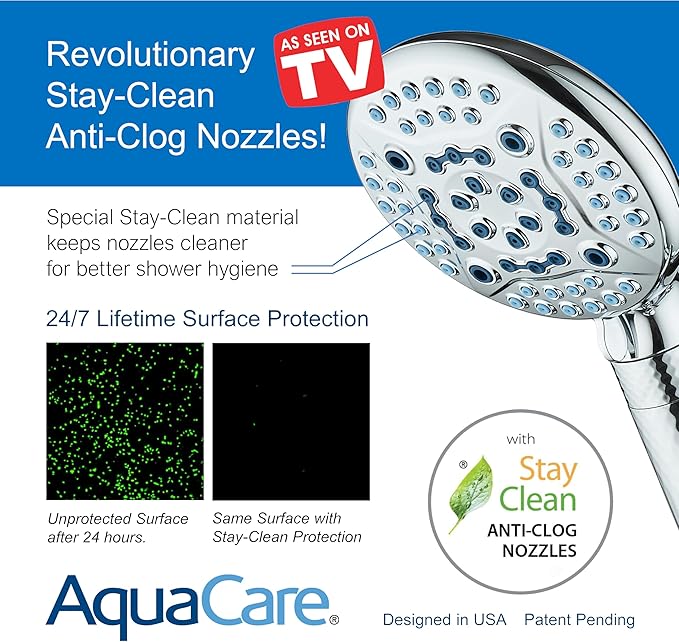 AquaCare High Pressure 6-way Dual Shower Head Combo with Built-in Filter & Power Wash - Clean Tub, Tile & Pets. Remove Chlorine, Lead & Toxins from Water to Protect Skin, Hair, & Nails. Chrome Finish