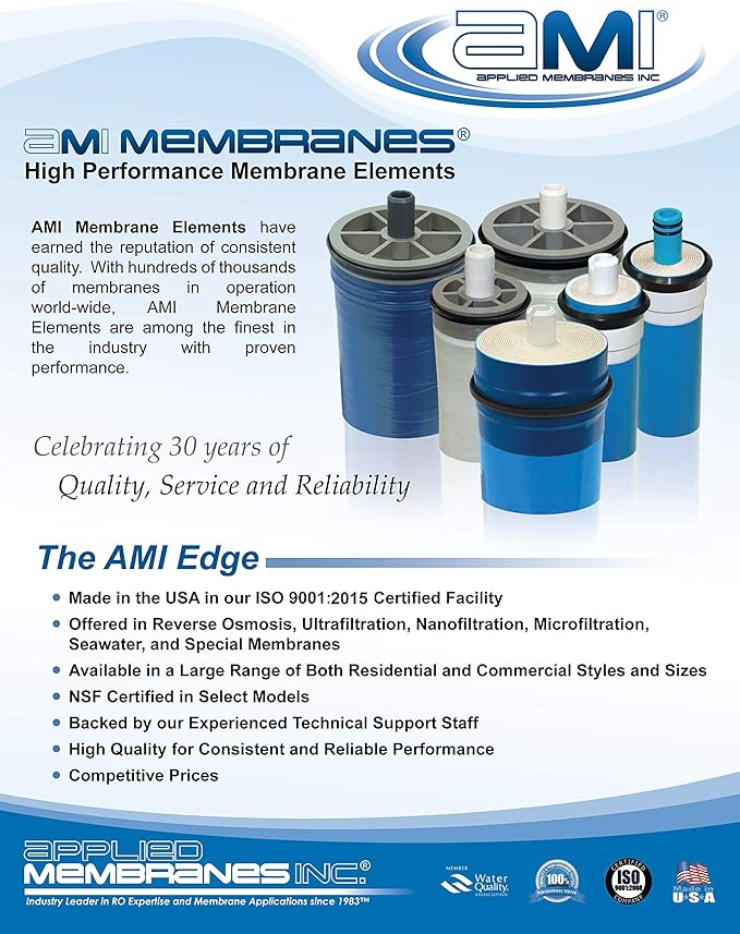 4x40 Low Energy Reverse Osmosis Membrane Element for Tap Water | 2900 GPD at 150 psi | 99.5% Rejection | Replacement Commercial RO Membrane | Applied Membranes USA M-T4040ALE…