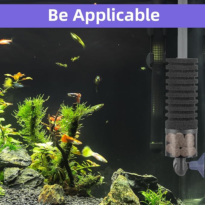 4pcs Filter sponges for Fish Tank Sponge Filter, Ultra Silent Filter for Impurities with Biofilter Media Balls and 4pcs Large Suction Cups for Aquariums