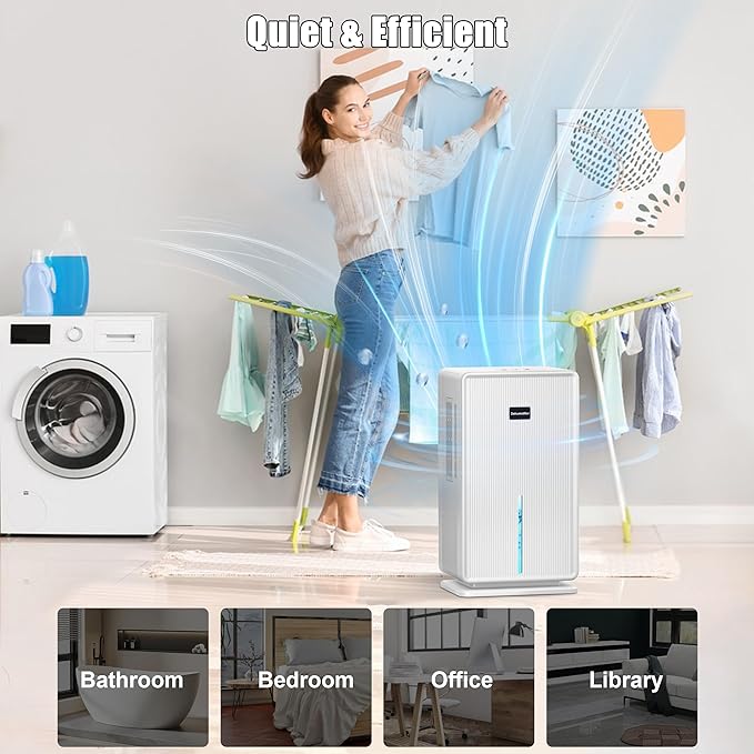 Dehumidifiers for Home, Upgraded 101OZ Dehumidifier (800 sq.ft), Quiet Dehumidifier for Basement, Bedroom, Bathroom, RV, Closet with Auto-off, Sleep Mode, 7 Colorful LED Light, Small Portable, White