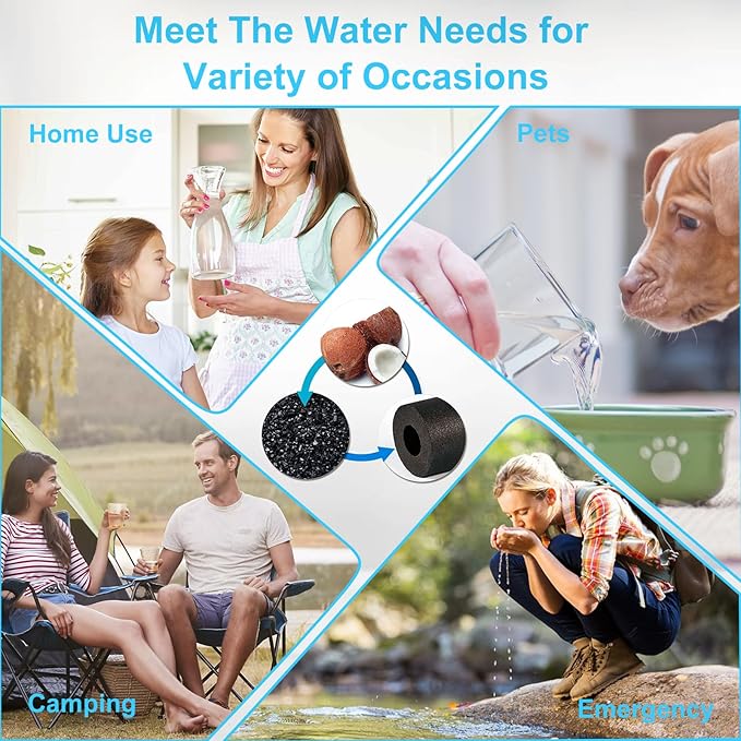 Water Filter Replacement for Berkey Water Filter System, 4 Black Elements Activated Carbon Filters, Compatible with Berkey Gravity Water Filtration System, 4 Pack