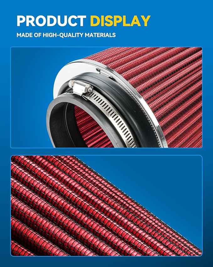 PHILTOP Universal Clamp-On Air Intake Filter, High Performance, Premium, Washable, Replacement Air Filter: High Flow 4 inch 102 mm Inlet Truck Cold Air Intake Air Filter (8" Tall)