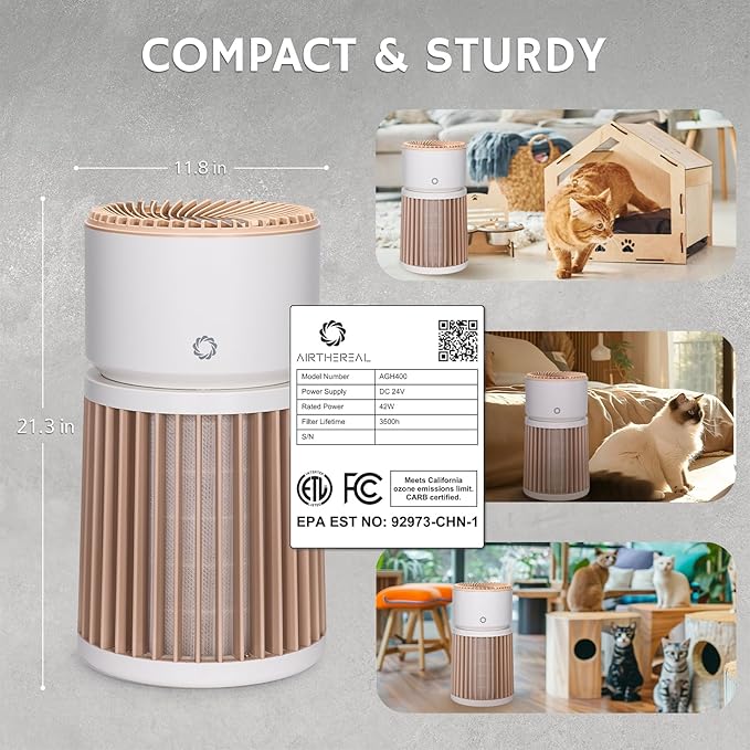 Airthereal H13 HEPA Air Purifier for Home Large Room up to 3500sq.ft, Air Cleaner for for Pet with Washable Filter, Suitable for Cat Hair, Pet Dander, Odor, Dust, Smoke, Air Quality Sensor, AGH400