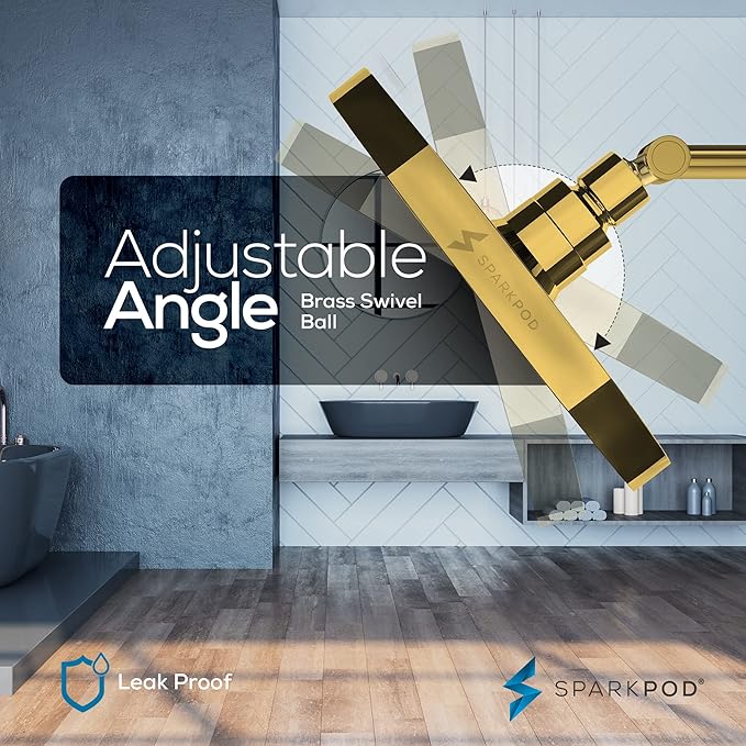 SparkPod Shower Head - High Pressure Rain - Premium Quality Luxury Design - 1-Min Install - Easy Clean Adjustable Replacement for Your Bathroom Shower Heads (Egyptian Gold, 8 Inch Round)