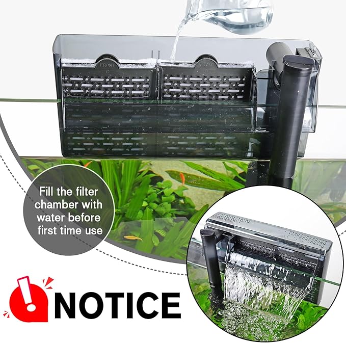 hygger Aquarium HOB Filter 315 GPH for 40-75 Gallon Fish Tank Power Filter with Adjustable Water Flow Extendable Intake Tube External Hang-On Back Filter