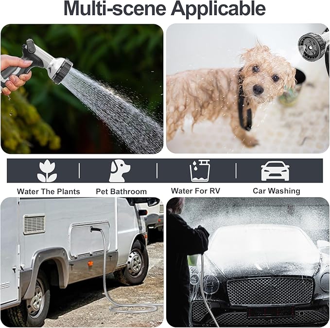 175ft 304 Stainless Steel Garden Hose Metal, Heavy Duty Water Pipe with Nozzles for Yard, Outdoor - Flexible, Never Kink & Tangle, Puncture Resistant (Sliver)