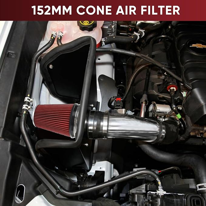 6" 152mm Cold Air Intake Filter Clamp-On Replacement High Flow Inlet Air Filter High Performance Washable Cone Filter 9" Tall Red