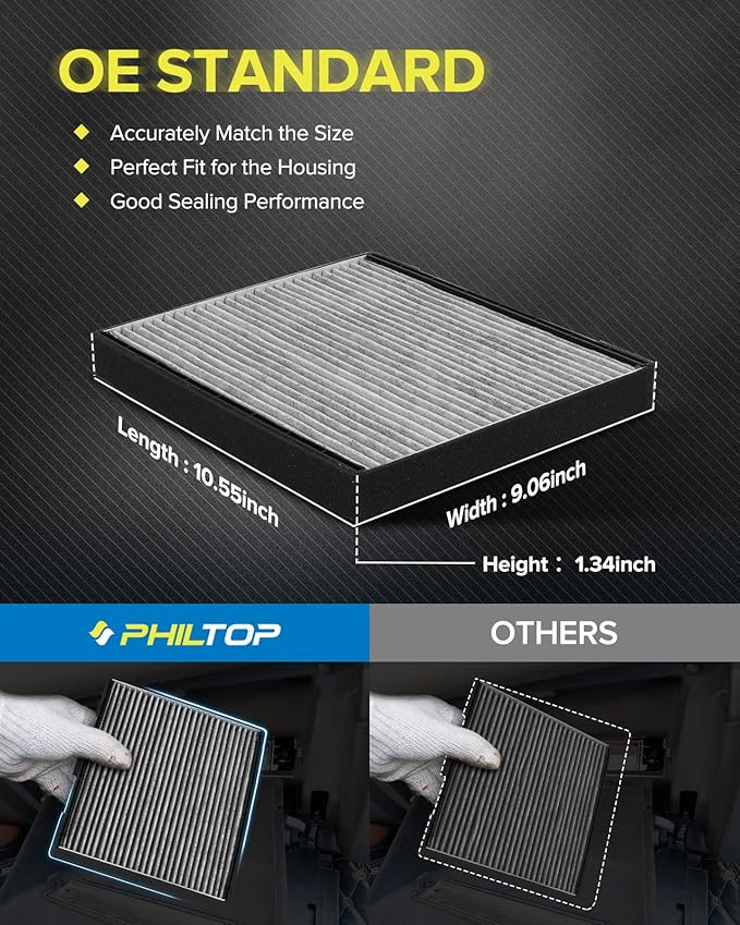 PHILTOP Cabin Air Filter, Replacement for CF10329, Elantra(2001-2006), Entourage(2007-2010), Tiburon(2003-2008), Sedona(2006-2010), Premium Cabin Filter with Activated Carbon Filter, Pack of 1