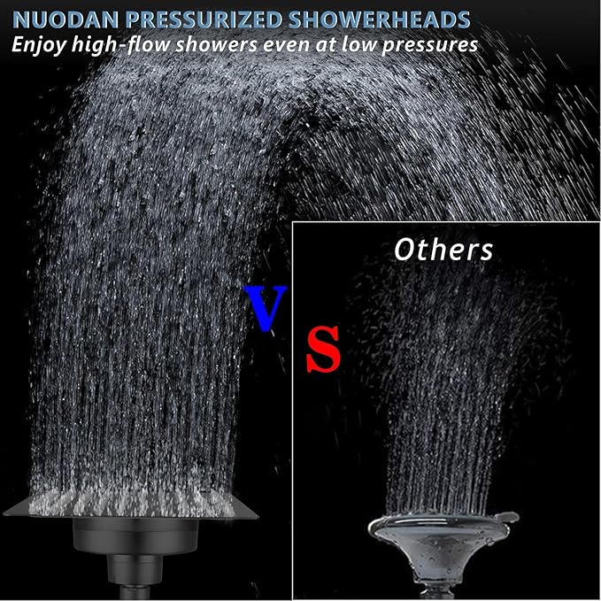 High Pressure Rain Shower Head with Filtered - 10" All Metal Square Showerhead Filter for Remove Chlorine and Harmful Substances, Matte Black