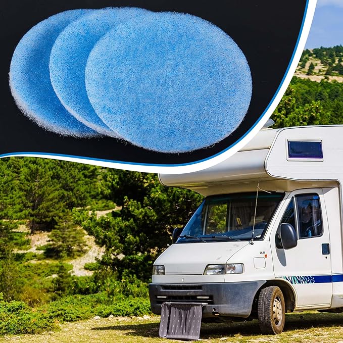 Layhit 20 Pcs Rv 5.25" Round Air Conditioner Filter Foam Air Duct Ac Filter Replacement Vent Filters for Camper Car Parts, Blue and White