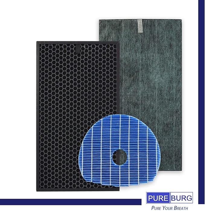 PUREBURG Replacement Filter Set Compatible with Sharp KC-860U PlasmaCluster Air Purifier, H13 HEPA + Activated Carbon + Humidifier Filter