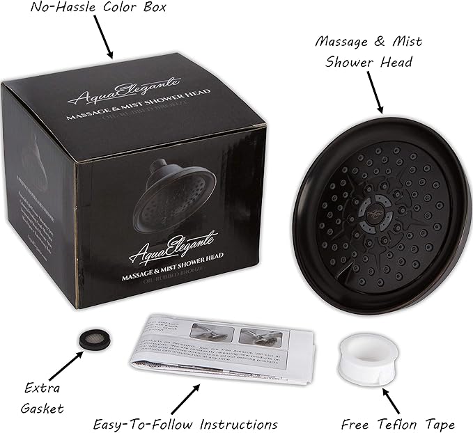 Massage Shower Head With Mist - High Pressure Boosting, Multi-Function, Massaging Rainfall Showerhead For Low Flow Showers & Adjustable Water Saving Nozzle, 2.5 GPM - Oil-Rubbed Bronze