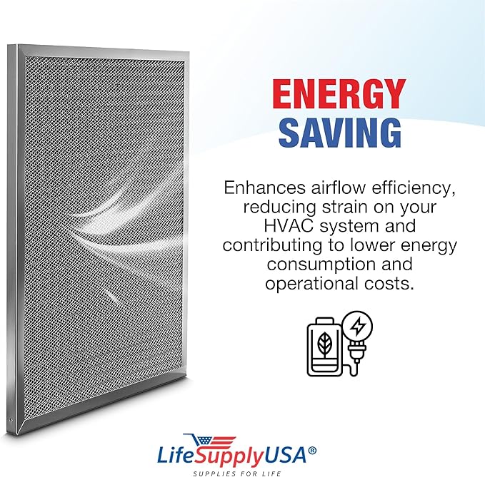 16x24x1 Electrostatic Air Filter, MERV 8, Washable, Reusable Furnace AC/HVAC Filter, Energy Saving, Easy to Clean, Long-Lasting by LifeSupplyUSA
