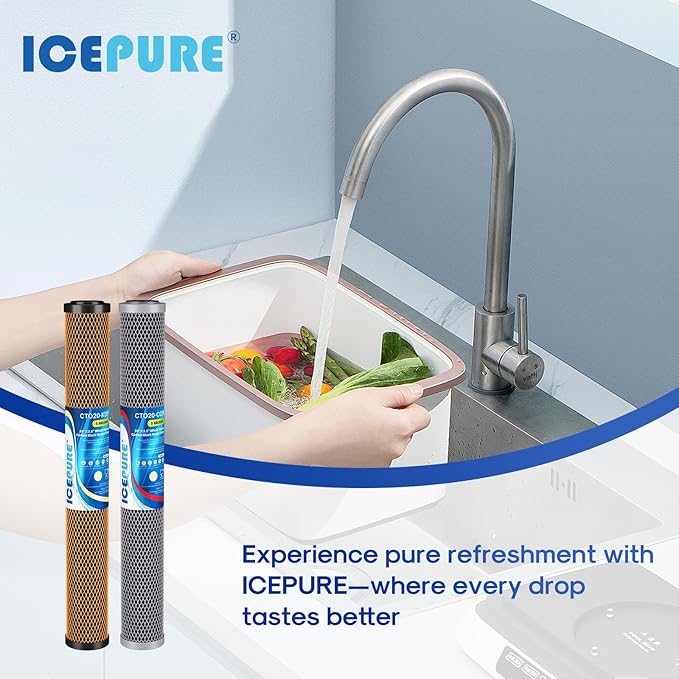 ICEPURE 2.5"x 20" Whole House Water Filter, 2-Stage Water Filtration System Replacement Combo Kit with KDF Cartridge and Activated Carbon Lead Remove Filter, Compatible with C1-20, F3WCB32, 1 PACK